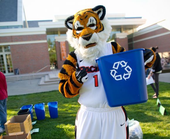 powercat with a recycling bin